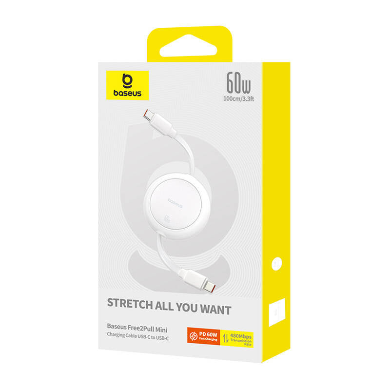 Baseus Free2Pull Mini USB-C to USB-C USB cable, 60W, 1, (white) - Product Image 6
