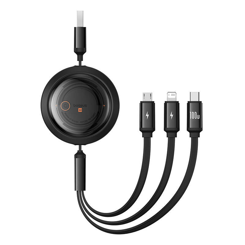 3-in-1 Baseus Free2Draw USB to M+L+C 100W cable, 1.1 m (black) - Product Image 1