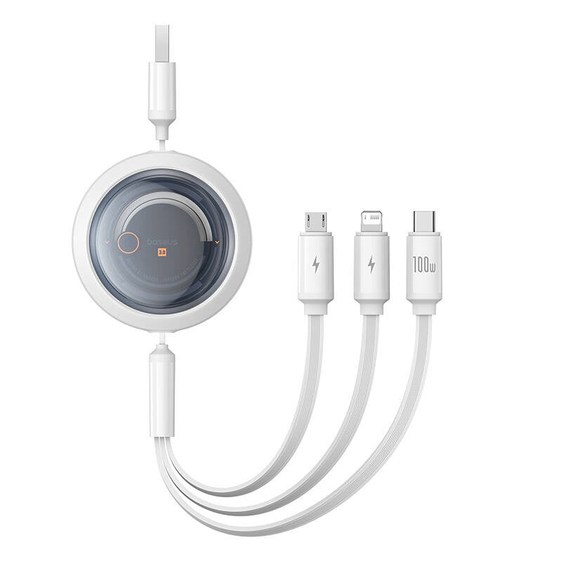 3-in-1 Baseus Free2Draw USB to M+L+C 100W cable, 1.1 m (white) - Product Image 1