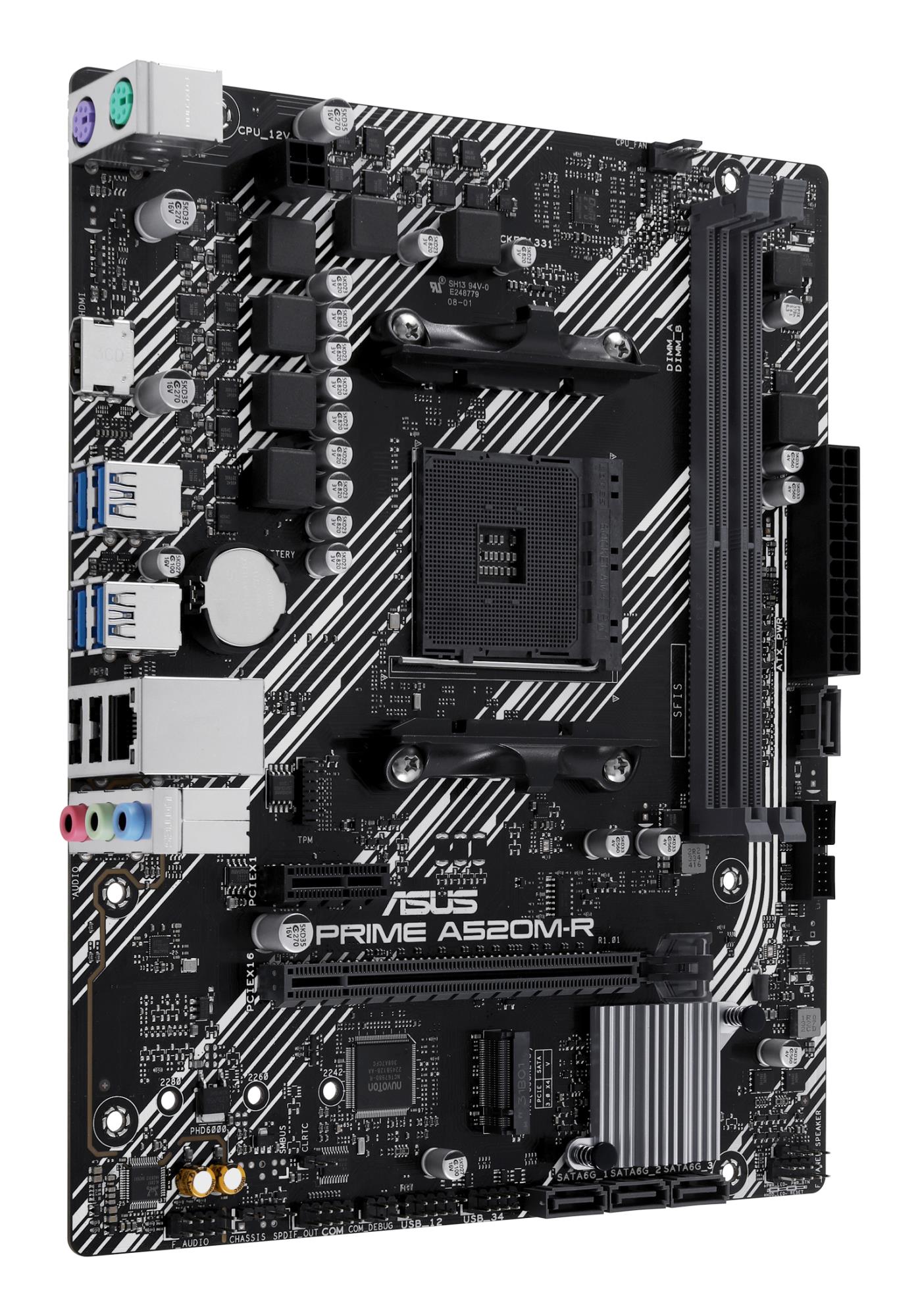 Mainboard ASUS AMD A520 SAM4 Micro-ATX Memory DDR4 Memory slots 2 1xPCI-Express 3.0 1x 1xPCI-Express 3.0 16x 1xM.2 1xHDMI 2xUSB 2.0 4xUSB 3.1 2xPS/2 1xRJ45 3xAudio port PRIMEA520M-R