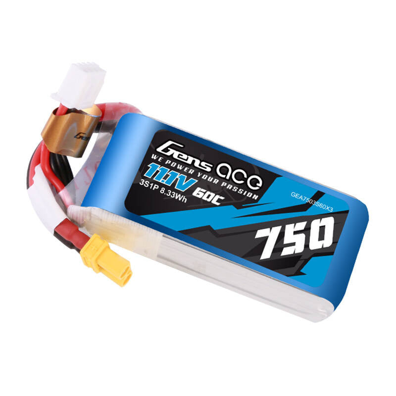 Gens Ace 750mAH 11.1V 60C 3S1P Lipo battery with XT30 connector