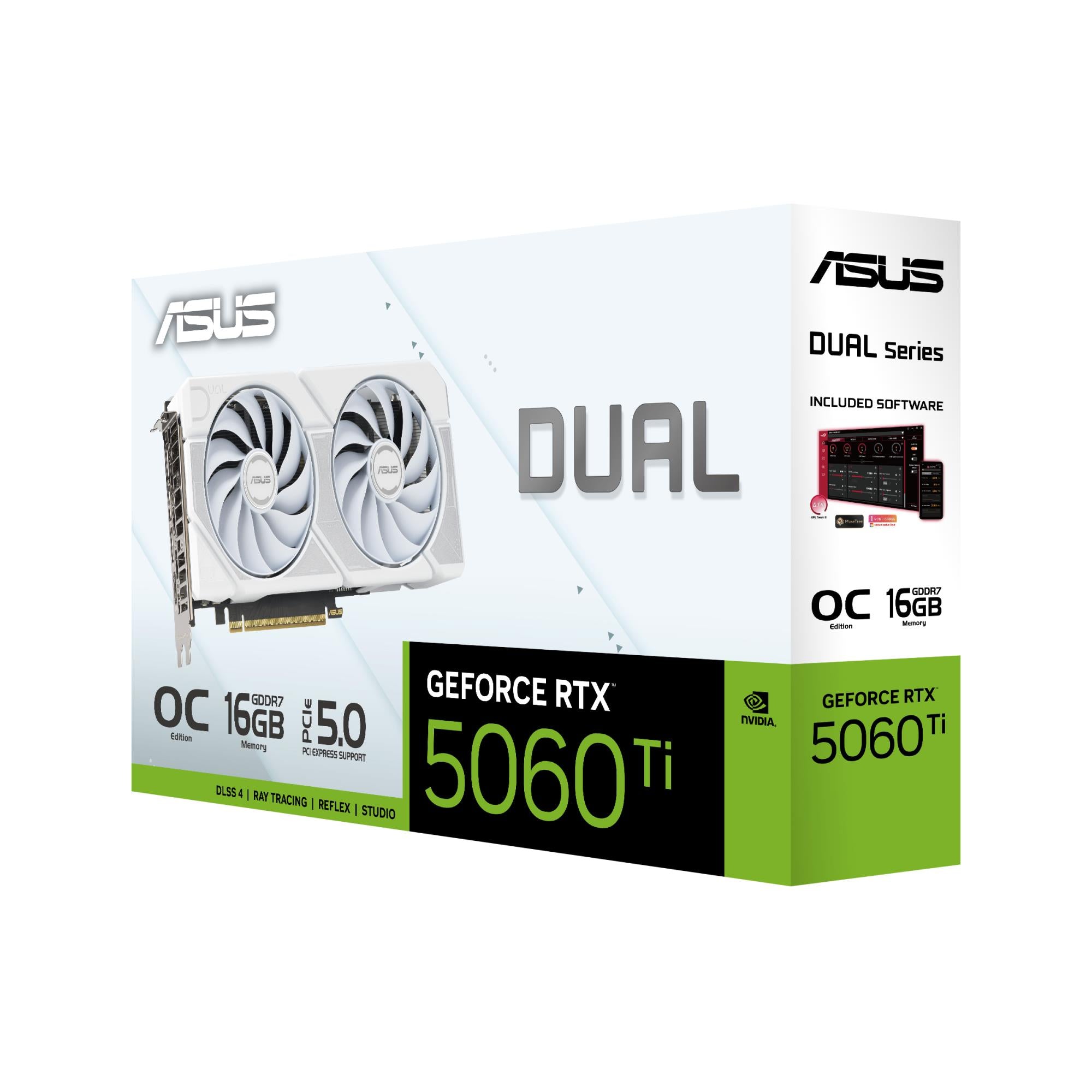 Graphics Card ASUS NVIDIA GeForce RTX 5060 Ti 16 GB GDDR7 128 bit PCIE 5.0 16x Dual Slot Fansink DUAL-RTX5060TI-O16G-WHITE