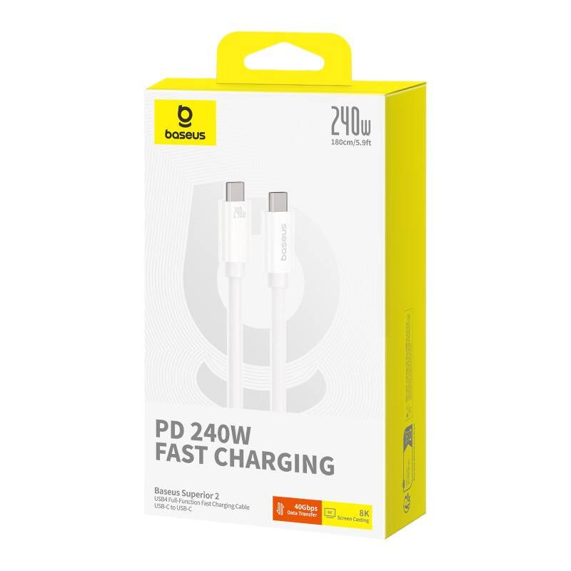 fast Charging Cable Baseus Superior 2 USB-C to USB-C 240W, 1,8m (white) - Product Image 6
