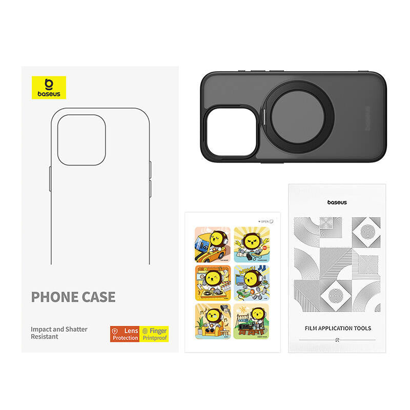 Phone Case Baseus SkyRing Magnetic with Stand for iP 14 Pro Max + tempered-glass and cleaning kit (black) - Product Image 2