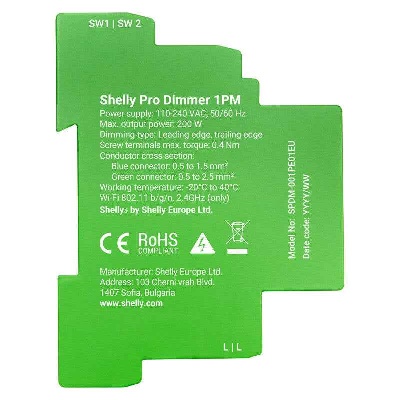Shelly Pro Dimmer 1 DIN Rail Smart Switch, 1-channel - Product Image 2