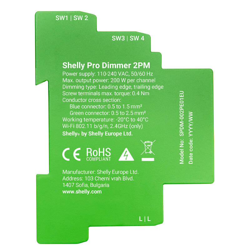 Shelly Pro Dimmer 2 DIN Rail Smart Switch, 2-channel