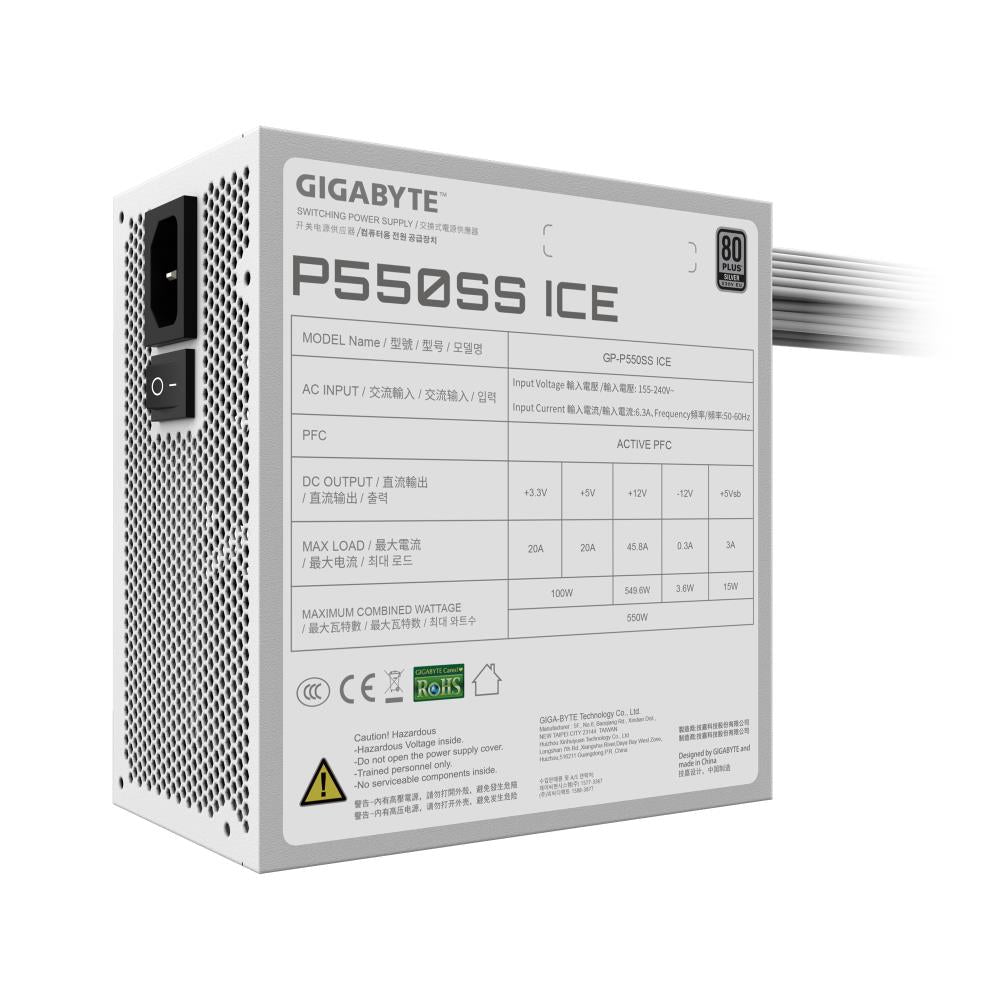 Power Supply GIGABYTE GP-P550SS ICE 550 Watts Efficiency 80 PLUS SILVER PFC Active MTBF 100000 hours GP-P550SSICE