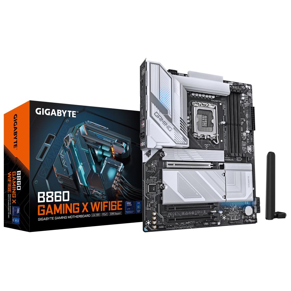 Mainboard GIGABYTE Intel B860 Express LGA1851 ATX Memory DDR5 Memory slots 4 1xPCI-Express 16x 2xM.2 1xHDMI 1xDisplayPort 1xAudio-In 1xAudio-Out 1xMicrophone 5xUSB 2.0 3xUSB 3.2 1xUSB-C 1xRJ45 B860GAMINGXWIFI6E1.0
