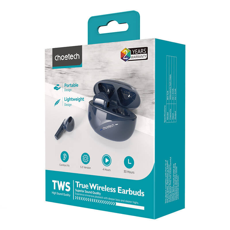 TWS Earphones Choetech BH-T24 Stereo Sound DNS (dark blue) - Product Image 4