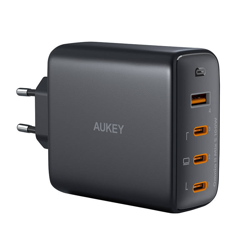 Wall charger Aukey PA-B7S, 1xUSB-A, 3xUSB-C, 100W GaN (black) - Product Image 1