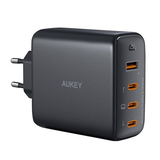 Wall charger Aukey PA-B7S, 1xUSB-A, 3xUSB-C, 100W GaN (black) - Product Image 1