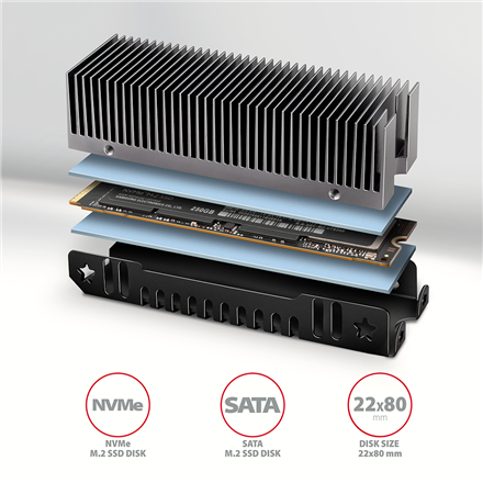 AXAGON Aluminum passive cooler for single and double-sided M.2 SSDs size 2280, height 24 mm | CLR-M2XT