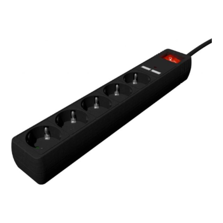 EnerGenie | Extension Cord with USB Charger, 5 outlets, 1.5 m, Black | SPG5-U2-5-02