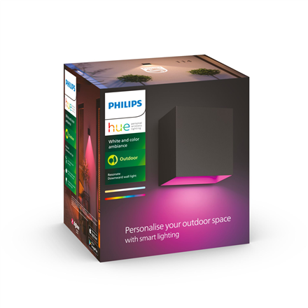Philips Hue WCA Resonate Outdoor Downward Wall Lantern, Black | 8 W | 2000-6500 Hue White Colour Ambiance