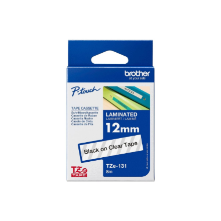 Brother | TZe-131 Laminated Tape | Black on Clear | TZe | 8 m | 1.2 cm