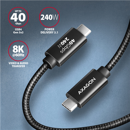 AXAGON | Data and charging USB4 Gen 3x2 cable, 1 m | BUCM3-CM15AB | USB Type C - USB Type C
