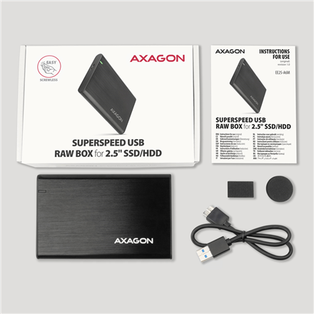 AXAGON Screwless aluminum USB 3.2 Gen 1 - SATA 6G external box for 2.5" SSD/HDD | EE25-A6M