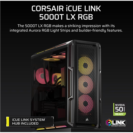 Corsair PC Case | iCUE LINK 5000T LX RGB | Black | Mid-Tower