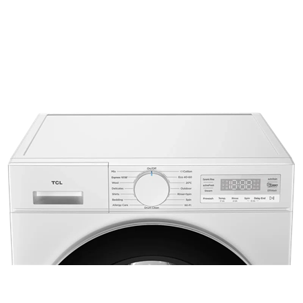 TCL Washing machine | FF0844WA0 | Energy efficiency class A | Front loading | Washing capacity 8 kg | 1400 RPM | Depth 52 cm | Width 60 cm | Display | LED | Steam function | Wi-Fi | White