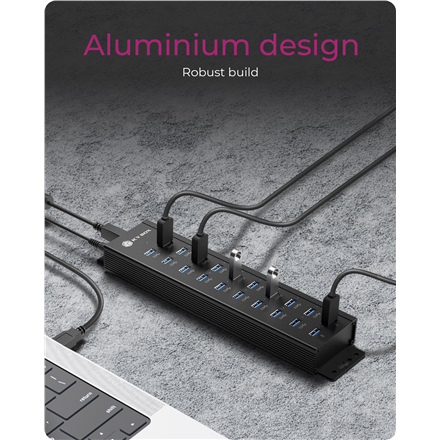 Raidsonic | 20-in-1 USB HUB with power supply, on/off button and mounting brackets | IB-HUB1720-U3