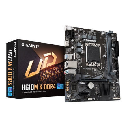 Gigabyte | H610M K DDR4 1.0 M/B | Processor family Intel | Processor socket  LGA1700 | DDR4 DIMM | Memory slots 2 | Supported hard disk drive interfaces 	SATA, M.2 | Number of SATA connectors 2 | Chipset Intel H610 Express | Micro ATX