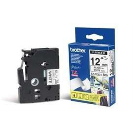 Brother | TZe-FX231 Flexible ID Laminated Tape | Black on White | TZe | 8 m | 1.2 cm