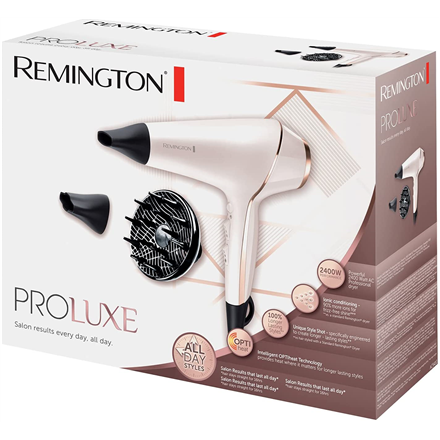 Remington | Hair dryer | ProLuxe AC9140 | 2400 W | Number of temperature settings 3 | Ionic function | Diffuser nozzle | White/Gold/Black