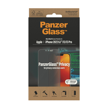 PanzerGlass | Screen protector | Apple | iPhone 14/13/13 Pro | Glass | Black | Ultra-Wide Fit | Privacy