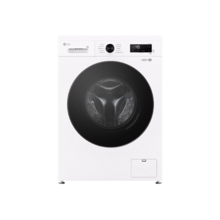 LG Washing machine | F4X1009NWB | Energy efficiency class A | Front loading | Washing capacity 9 kg | 1400 RPM | Depth 55 cm | Width 60 cm | Display | LED | Steam function | Direct drive | Wi-Fi | White