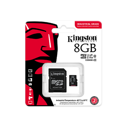 Kingston | UHS-I | 8 GB | microSDHC/SDXC Industrial Card | Flash memory class Class 10, UHS-I, U3, V30, A1 | SD Adapter