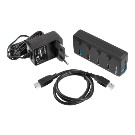 Natec USB 3.0 HUB, Mantis 2, 4-Port, On/Off with AC Adapter | Natec | 4 Port Hub With USB 3.0 | Mantis NHU-1557 | Black