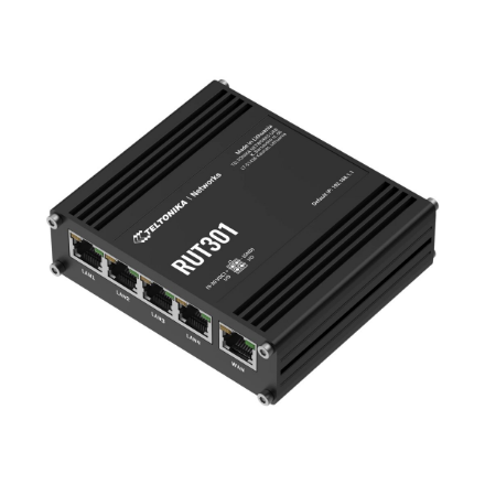 Ethernet Router | RUT301 | No Wi-Fi | 10/100 Mbit/s | Ethernet LAN (RJ-45) ports 5 | Mesh Support No | MU-MiMO No | No mobile broadband