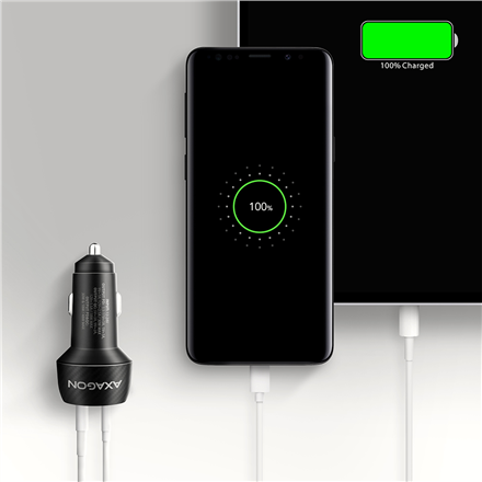 AXAGON Car charger 48W, USB-A + USB-C, PD3.0/PPS/QC4+/SFC | PWC-PQ48