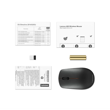 Lenovo | Wireless Mouse | 400 | Wireless | Wireless mouse | 2.4 GHz Wireless via Nano USB | Black | 1 year(s)