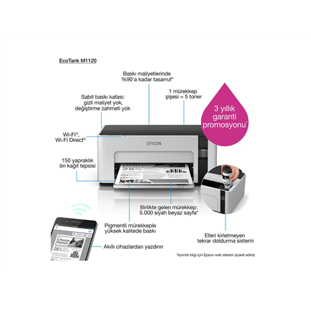 Epson | EcoTank M1120 | Inkjet | Mono | Standard | Wi-Fi | Grey