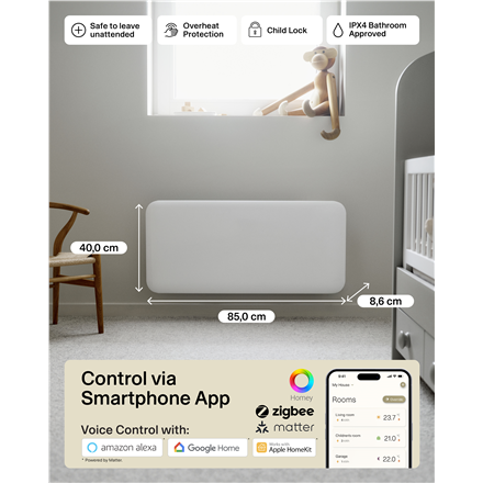 Mill Invisible Smart WiFi Heater | PA1000WIFI4 | Panel Heater | 1000 W | Suitable for rooms up to 12-16 m² | White | IPX4