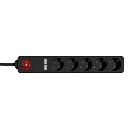 EnerGenie | Extension Cord with USB Charger, 5 outlets, 1.5 m, Black | SPG5-U2-5-02