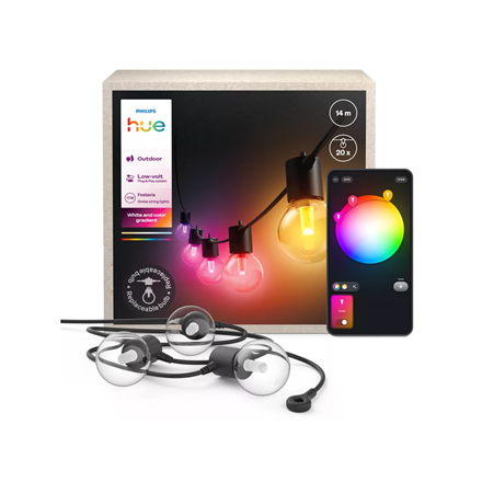 Philips Hue Festavia Globe String Lights for Outdoor Use, 14 m | 30 W | Bluetooth, Zigbee