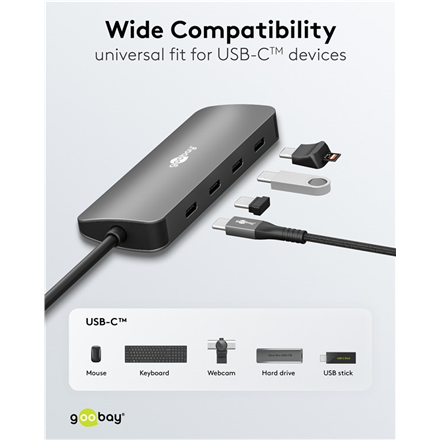 Goobay Slim 4-Port USB-Hub, USB-C auf USB-C, 10 Gbit/s, Grey | 76565