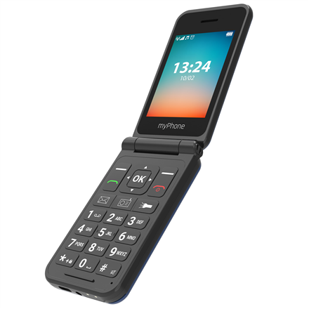 myPhone Flip | LTE | Navy Blue | 2.8 " | TFT | 48 MB | 128 MB | 3G | Bluetooth | 2.1 | USB version Type-C | Built-in camera | Main camera resolution 1.3 MP | 1000 mAh