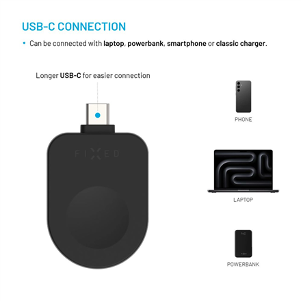 Fixed USB-C Charging Adapter for Apple Watch compatible with Powerstation Uni, Black