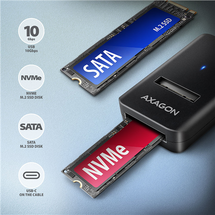 AXAGON USB-C 10Gbps adapter for fast connection of M.2 NVMe and SATA SSD, USB-C cable 10 cm | ADM2-CM