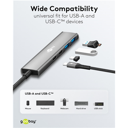Goobay Slim 4-Port USB Hub, USB-C to USB-C/USB-A, 5 Gbit/s | 76563