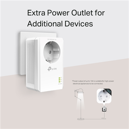 TP-LINK | AV1000 Gigabit Passthrough Powerline Adapter | TL-PA7017P | 1000 Mbit/s | Ethernet LAN (RJ-45) ports 1 | No Wi-Fi | Extra socket