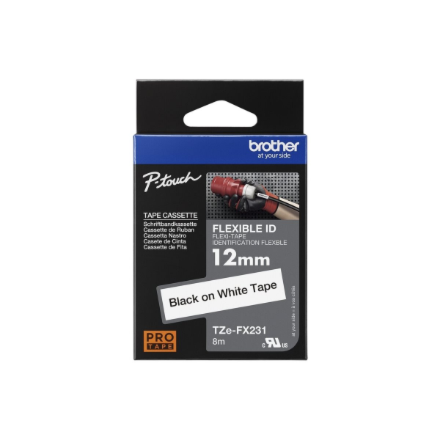 Brother | TZe-FX231 Flexible ID Laminated Tape | Black on White | TZe | 8 m | 1.2 cm