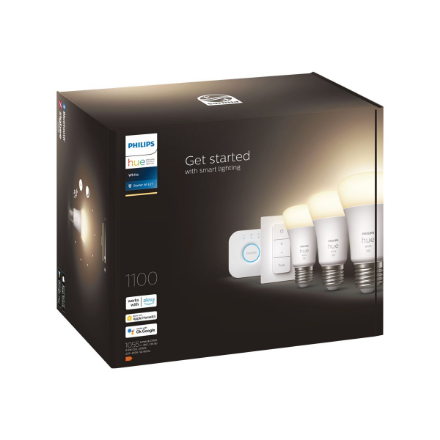 Hue W Starter Kit 9,5W A60 E27, 3pcs, Bridge, Switch | E27 | 9.5 W | Warm White 2700K | Bluetooth and Zigbee