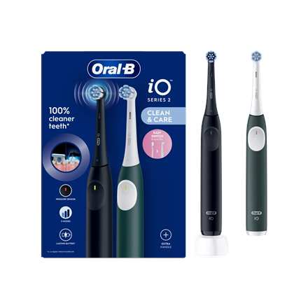 Oral-B Electric Toothbrush, Duo pack | iO2 Series | Rechargeable | For adults | Number of brush heads included 2 | Number of teeth brushing modes 3 | Night Black and Green Forest
