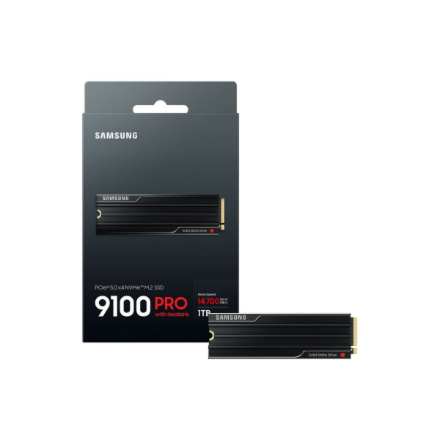 Samsung 9100 PRO With Heatsink | 1000 GB | SSD form factor M.2 2280 | Solid-state drive interface PCIe 5.0 NVMe | Read speed 14800 MB/s | Write speed 13400 MB/s