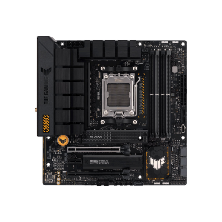 Asus | TUF GAMING B650M-PLUS WIFI | Processor family AMD | Processor socket AM5 | DDR5 DIMM | Memory slots 4 | Supported hard disk drive interfaces 	SATA, M.2 | Number of SATA connectors 4 | Chipset AMD B650 | micro-ATX