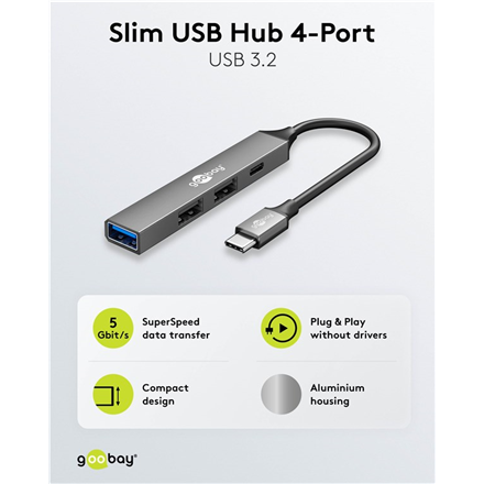 Goobay Slim 4-Port USB Hub, USB-C to USB-C/USB-A, 5 Gbit/s | 74459